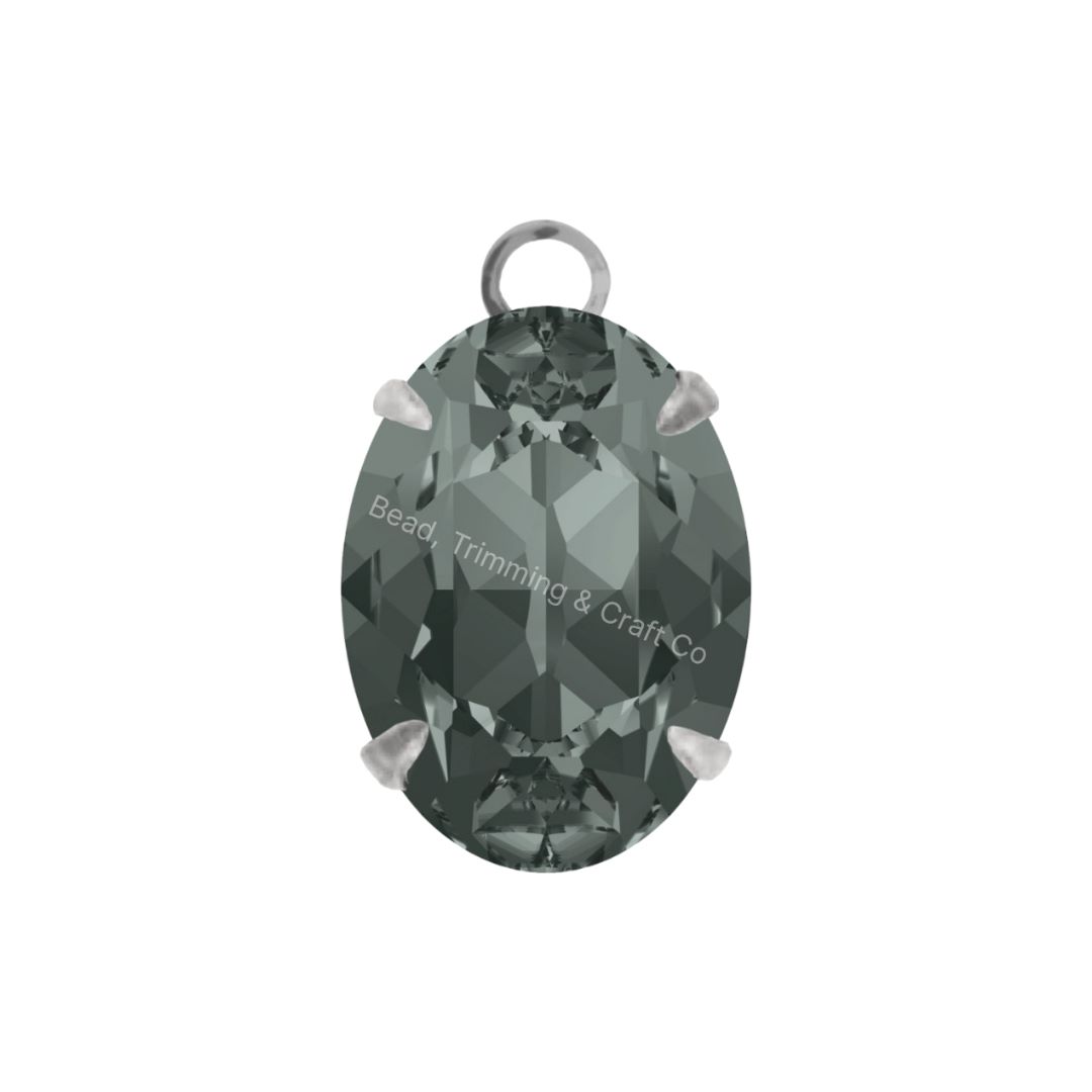 Swarovski Stone - Oval Setting - 14mm - Light Platinum / Black Diamond
