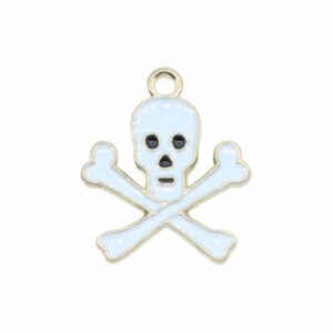 Skull & Crossbones Charm - White - Gold - 21mm