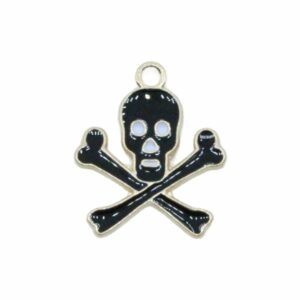 Skull & Crossbones Charm - Black - Gold - 21mm