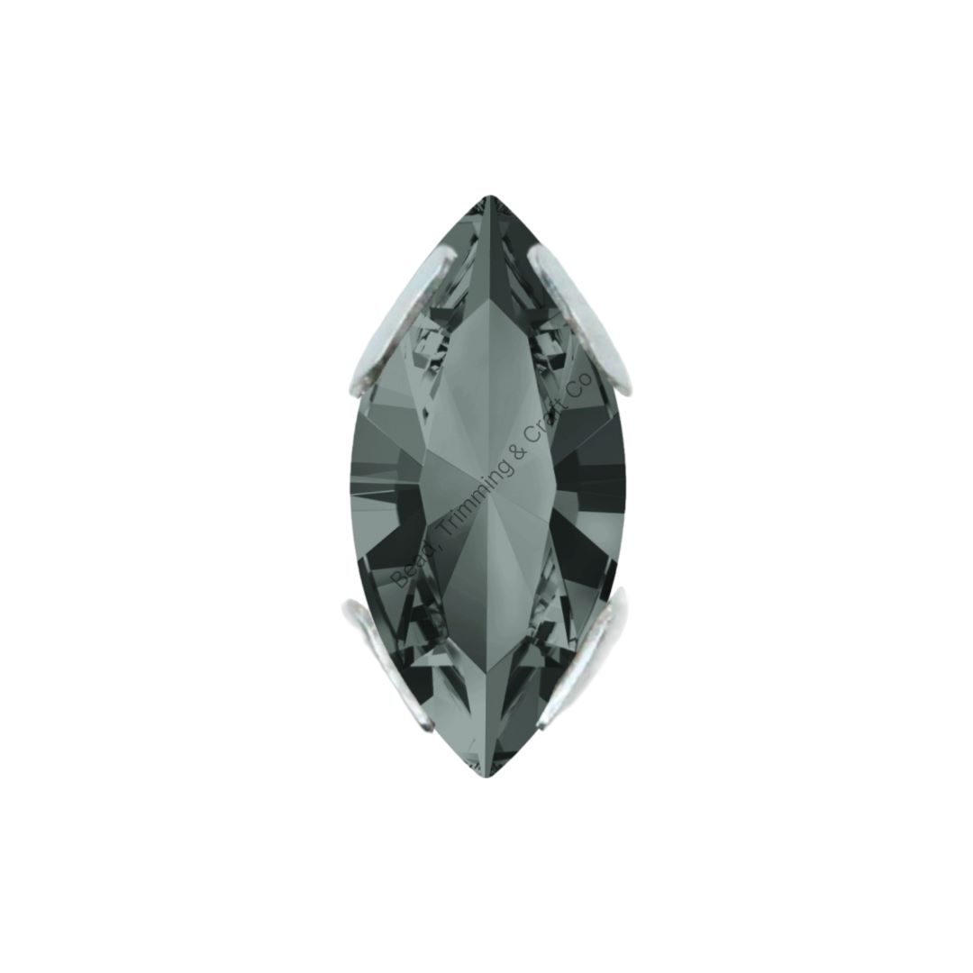 Swarovski Chaton – Navette – 10 x 5mm - Rhodium / Black Diamond