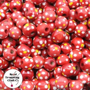 Wood Bead - Round / Flower - 10mm - Red