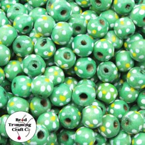 Wood Bead - Round / Flower - 10mm - Green