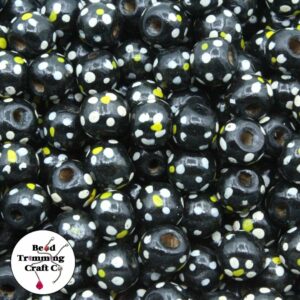 Wood Bead - Round / Flower - 10mm - Black