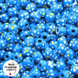 Wood Bead - Round / Flower - 10mm - Blue