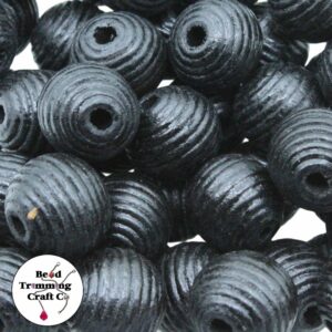 Wood Bead - Round / Beehive - 20mm - Black