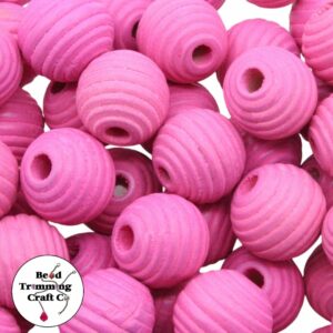 Wood Bead - Round / Beehive - 20mm - Pink