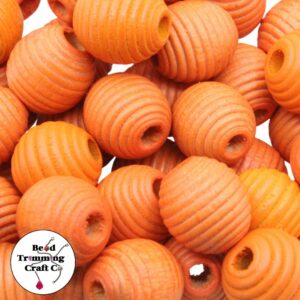 Wood Bead - Round / Beehive - 20mm - Orange