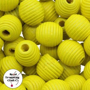 Wood Bead - Round / Beehive - 20mm - Yellow