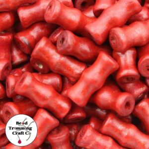 Wood Bead – Bone Shape - 16mm – Red