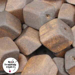 Wood Bead – Flat Cube - 30mm – Brown