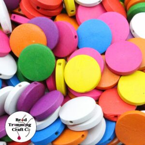 Wood Bead - Coin Shape - 20mm - Mix Colour