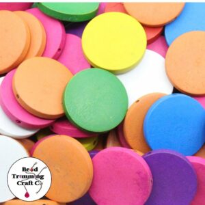 Wood Bead - Coin Shape - 25mm - Mix Colour