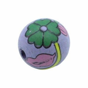 Wood Bead - Floral - Purple - 22mm