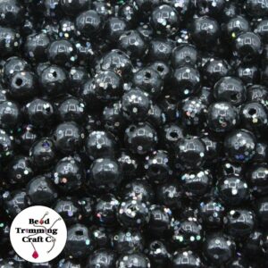 Glitter Bead– 8mm – Black / Silver