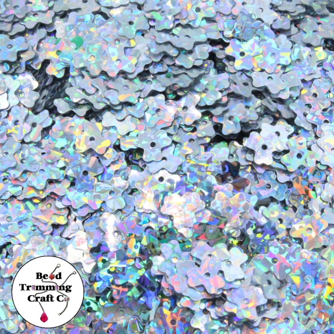 Sequin - 3 Leaf Clover – 7mm – Silver Laser - Price per gram