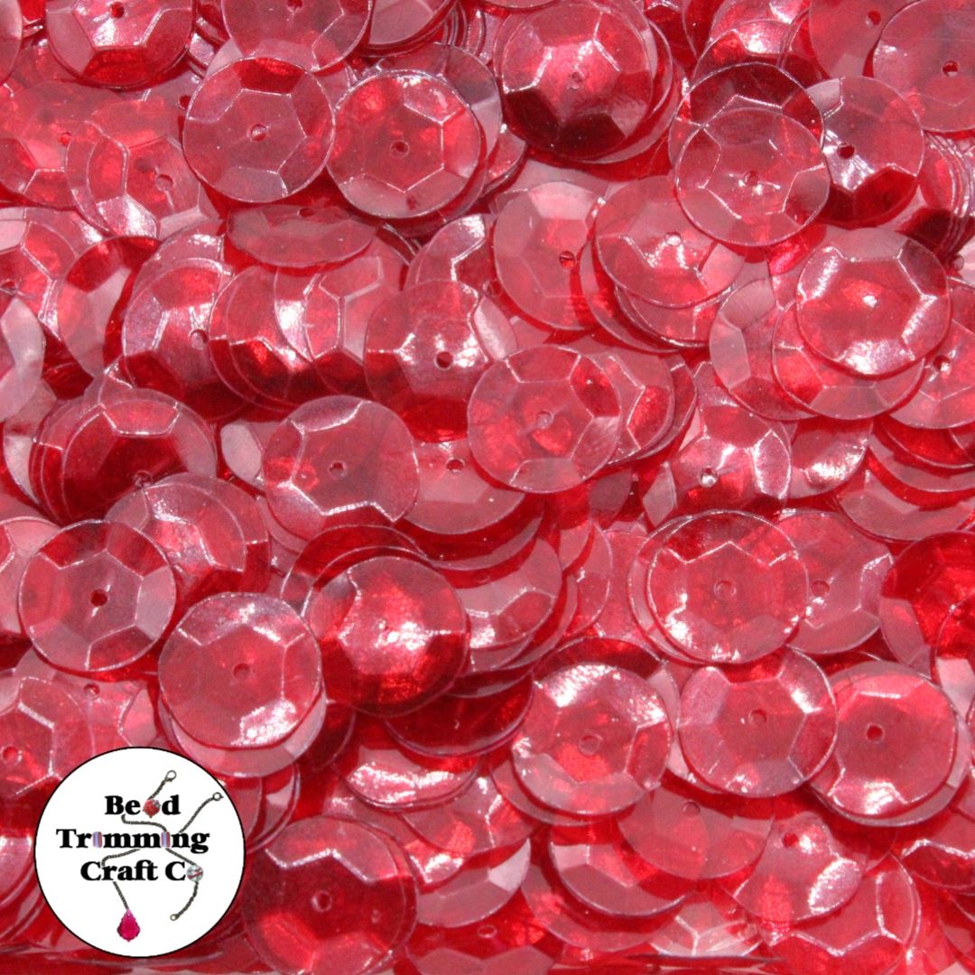 Sequin - Round - Cup – 10mm – Red Dark Transparent - Price per gram