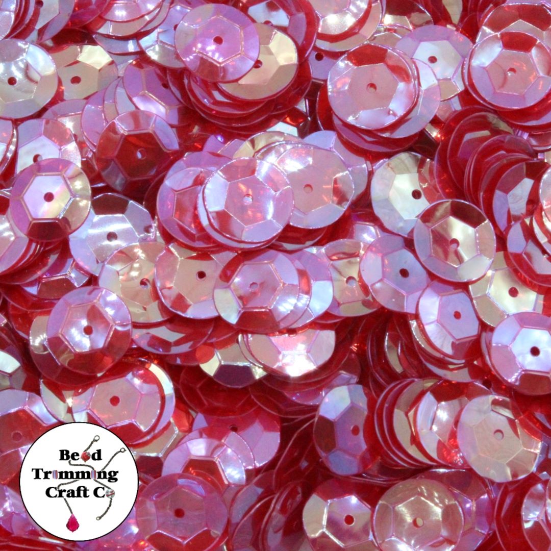 Sequin - Round - Cup – 10mm – Red Transparent Luster - Price per gram