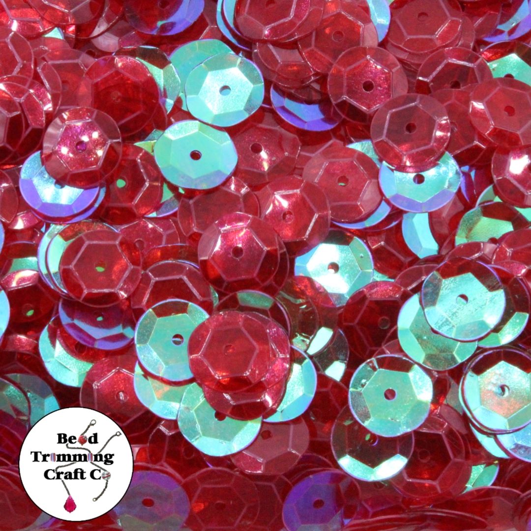 Sequin - Round - Cup – 10mm – Red Dark Transparent AB - Price per gram