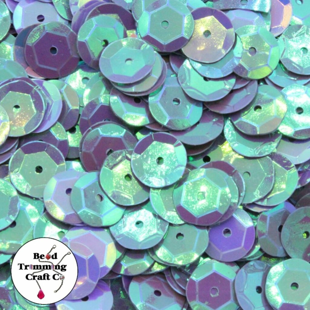 Sequin Round Cup 10mm Purple Opal AB Price per gram Bead