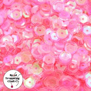 Sequin - Round - Cup – 8mm – Pink Neon Transparent AB - Price per gram