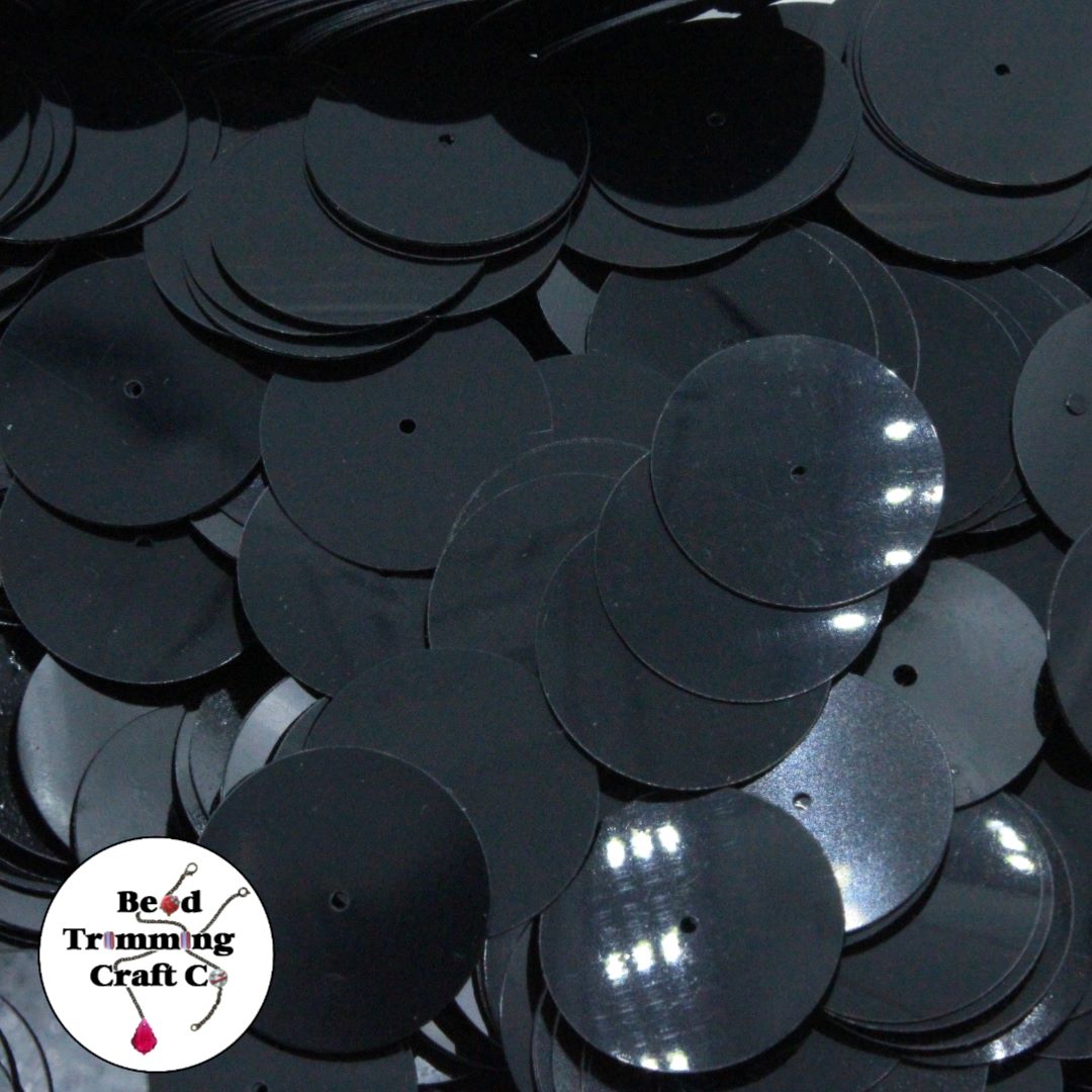 Sequin - Round - Flat – 20mm – Black - Price per gram