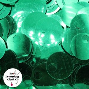Sequin - Round - Flat – 20mm – Large Hole - Green - Price per gram