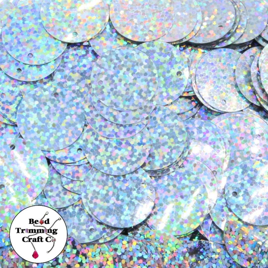 Sequin - Round - Flat – 20mm – Silver Laser - Price per gram