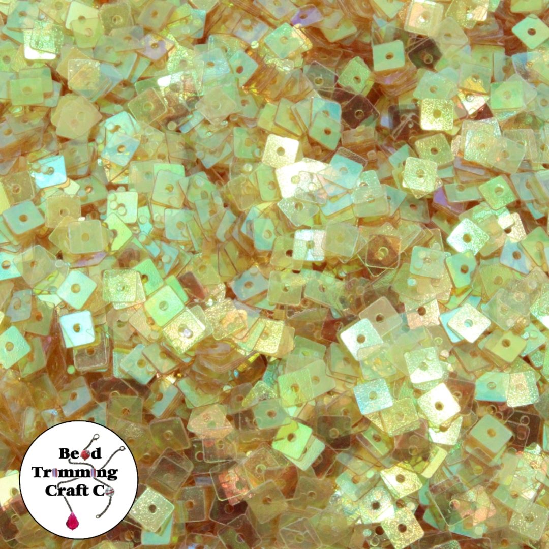 Sequin - Square – 4mm – Lt Topaz Transparent AB - Price per gram