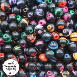 Round Bead – Coloured Zebra Stripe - 8mm – Mix Colour