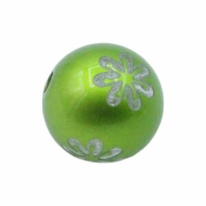 Fancy Round Bead - Floral Print – 16mm – Light Green
