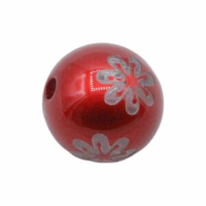Fancy Round Bead - Floral Print – 16mm – Red