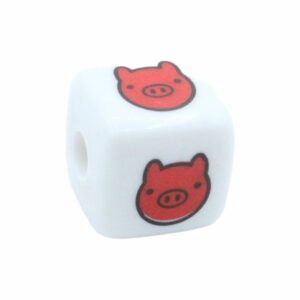 Cube Bead – Pig - 12mm – White