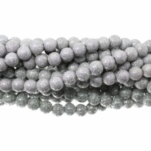 Round Glitter Bead – 10mm – Silver - 19cm Strand
