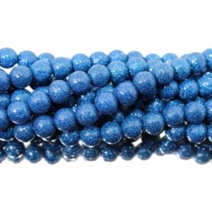 Round Glitter Bead – 10mm – Blue - 19cm Strand