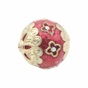 Embellished Bead - 25mm - Glitter Red / Gold