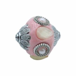 Embellished Bead - 25mm - Pink / Silver