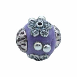 Embellished Bead – 15mm - Purple / Silver