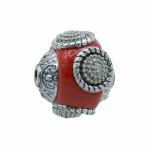 Embellished Bead – 15mm - Red / Silver