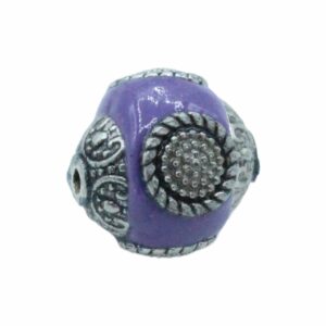 Embellished Bead – 15mm - Purple / Silver