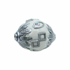 Embellished Bead – Oval - 20mm - White / Silver