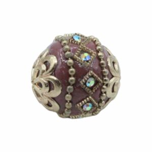 Embellished Bead – 20mm - Plum / Gold