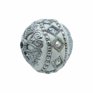 Embellished Bead – 20mm - White / Silver