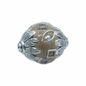 Embellished Bead – Oval - 20mm - Brown / Silver