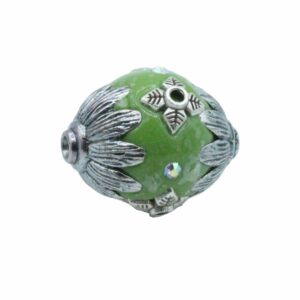 Embellished Bead – Oval - 20mm - Green / Silver