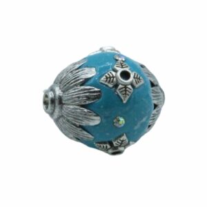 Embellished Bead – Oval - 20mm - Blue / Silver