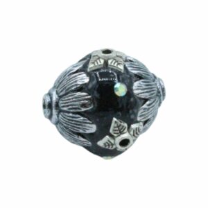 Embellished Bead – Oval - 20mm - Black / Silver