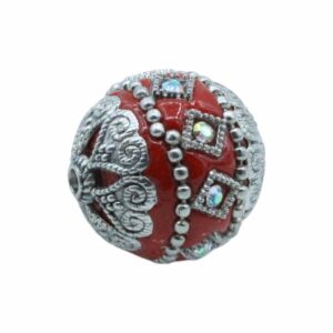 Embellished Bead – 20mm - Red / Silver