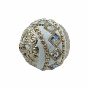 Embellished Bead – 20mm - White / Gold