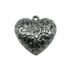 Heart Charm – 33mm – Antique Silver