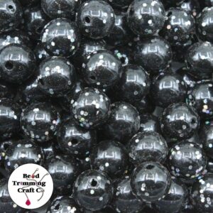 Glitter Bead - Round - 12mm - Black / Silver